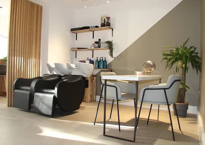 Inside Venera Hair salon, Hampstead, London, wash and treatment area