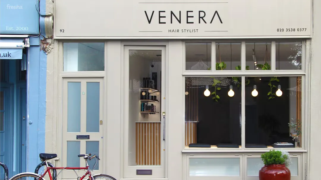 Venera Hair salon shopfront on Fleet Road, Hampstead